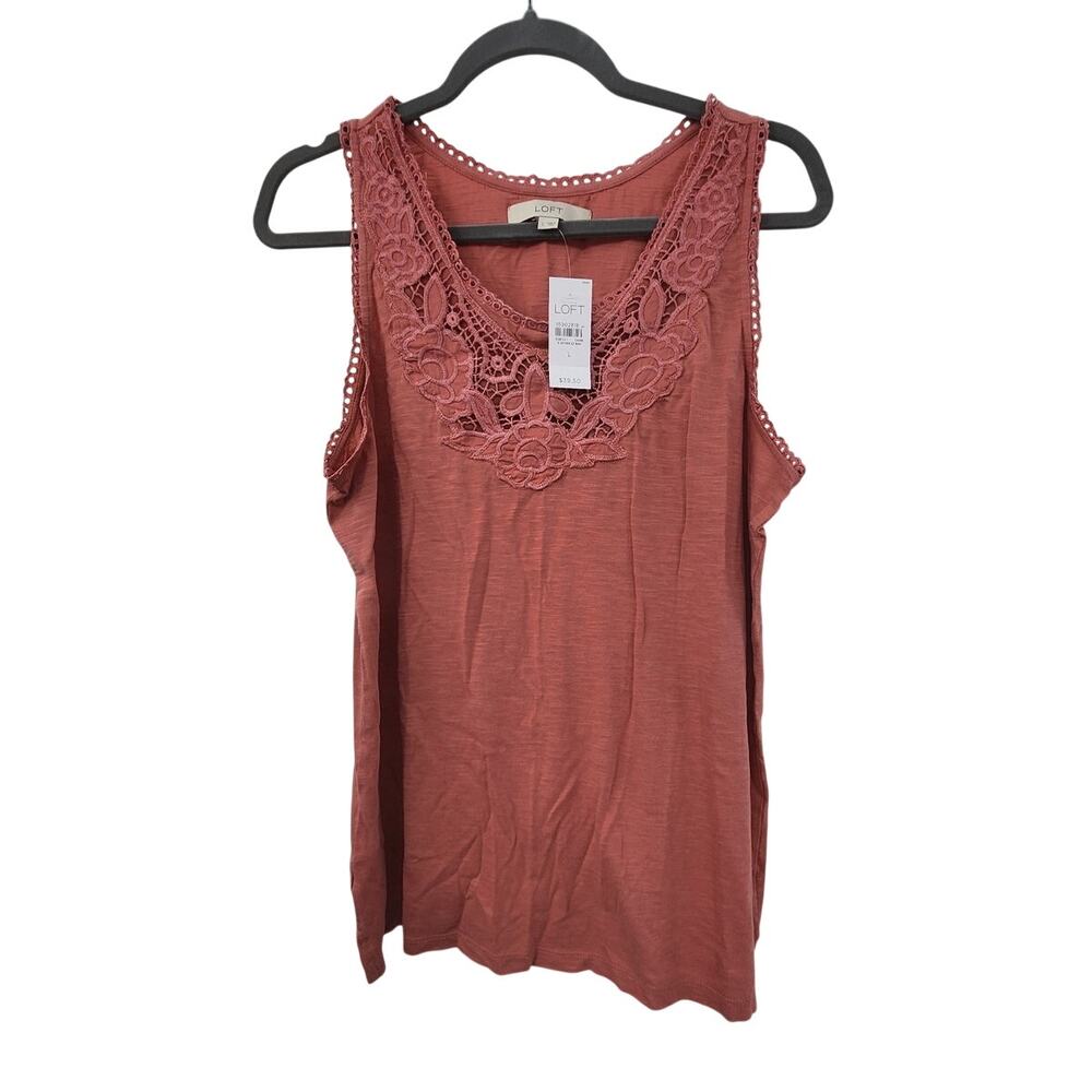 New NWT Loff Ann Taylor Loft Sleeveless Floral Crochet Top Coral Size Large